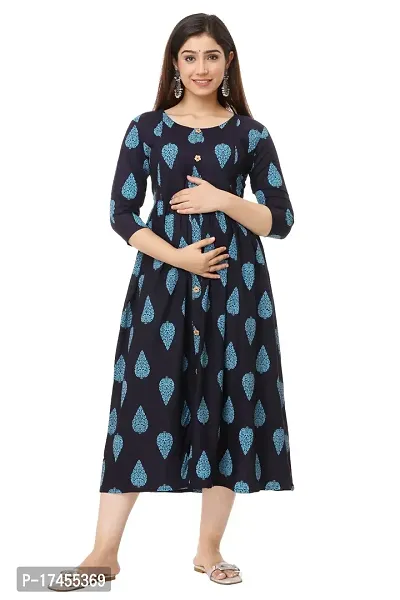 Classic Womans Rayon Hand Block Printed Anarkali Maternity Kurta-thumb0