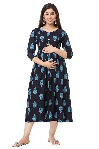 Classic Womans Rayon Hand Block Anarkali Maternity Kurta