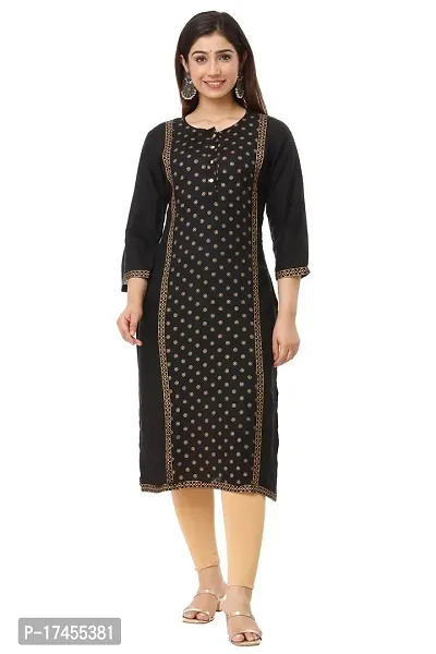 Classic Womans Rayon Hand Block Printed Straight Kurti-thumb0