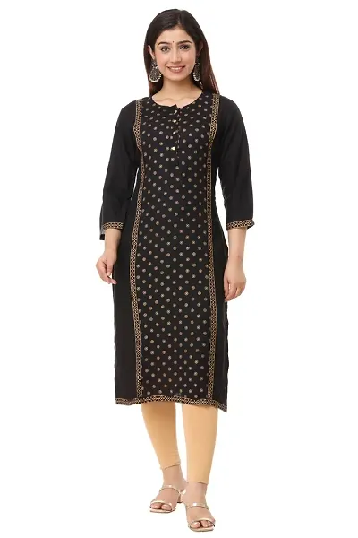 Classic Womans Rayon Hand Block Straight Kurti