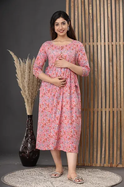 Classic Womans Rayon Hand Block Anarkali Maternity Kurta