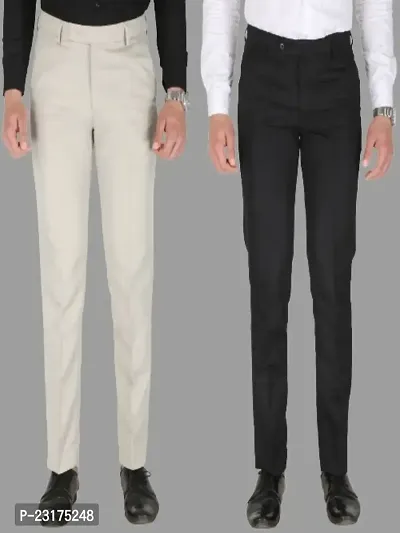 Classic Polyester Blend Formal Trousers For Men Pack of 2-thumb0