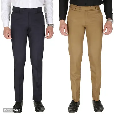 Classic Polyester Blend Formal Trousers For Men Pack of 2