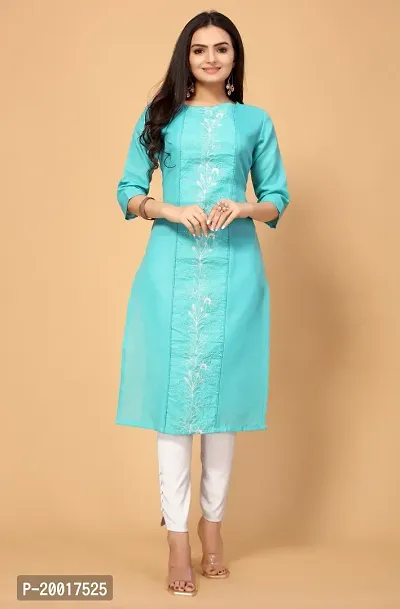 Gorgeous Straight Turquoise Printed Rayon Kurta For Women