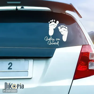 Dikoria Baby On Board Car Sticker, car Stickers for Car Exterior, Glass, Wall, Window | White Color Standard Size (12x12 Inch) | Design-Baby On Board Car Sticker White- D400