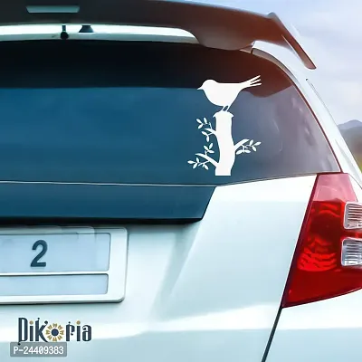 Dikoria Bird On Tree Car Sticker, car Stickers for Car Exterior, Glass, Wall, Window | White Color Standard Size (12x12 Inch) | Design-Bird On Tree Car Sticker White- D497