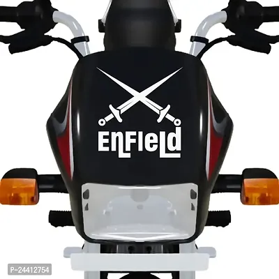 Dikoria Enfield Bike Sticker for Racer Bike, Sports Bike, Scooter, Scooty | White Color Standard Size (6x6 Inch) | Design-Enfield Bike Sticker White-363