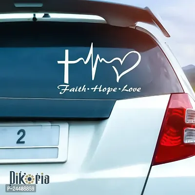 Dikoria Faith Home Love Car Sticker, car Stickers for Car Exterior, Glass, Wall, Window | White Color Standard Size (12x12 Inch) | Design-Faith Home Love Car Sticker White- D315