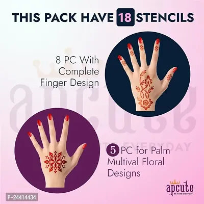 Apcute Henna Stencil for Full Hand Set of 13pc Combo | Temporary Tattoo Mehandi Stencil Stickers for Full Hand for Girls, Women | Easy to use in 4 Steps Design-13pc-174-175-214-215-thumb5