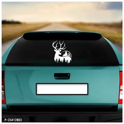 Dikoria Deer Car Sticker, car Stickers for Car Exterior, Glass, Wall, Window | White Color Standard Size (12x12 Inch) | Design-Deer Car Sticker White- D640-thumb2