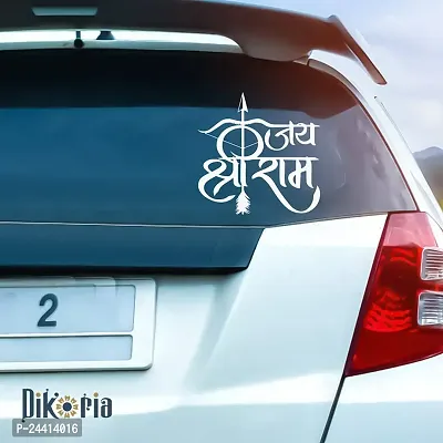 Dikoria Jai Shree Ram Car Sticker, car Stickers for Car Exterior, Glass, Wall, Window | White Color Standard Size (12x12 Inch) | Design-Jai Shree Ram Car Sticker White- D614-thumb0