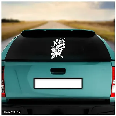 Dikoria Flowers Car Sticker, car Stickers for Car Exterior, Glass, Wall, Window | White Color Standard Size (12x12 Inch) | Design-Flowers Car Sticker White- D985-thumb2