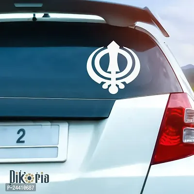 Dikoria Nishan Sahib Car Sticker, car Stickers for Car Exterior, Glass, Wall, Window | White Color Standard Size (12x12 Inch) | Design-Nishan Sahib Car Sticker White- D546