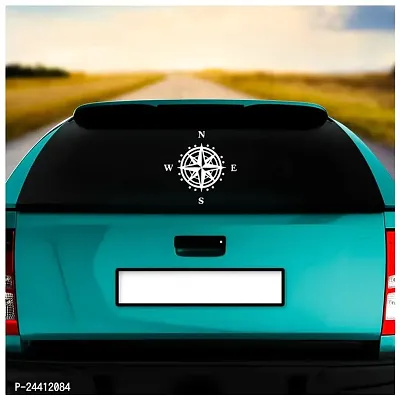 Dikoria Compass Car Sticker, car Stickers for Car Exterior, Glass, Wall, Window | White Color Standard Size (12x12 Inch) | Design-Compass Car Sticker White- D153-thumb2