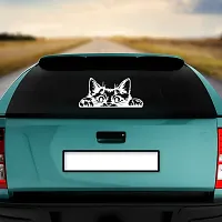 Dikoria Cat Looking Car Sticker, car Stickers for Car Exterior, Glass, Wall, Window | White Color Standard Size (12x12 Inch) | Design-Cat Looking Car Sticker White- D890-thumb1