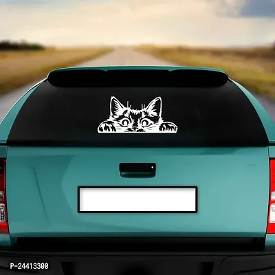 Dikoria Cat Looking Car Sticker, car Stickers for Car Exterior, Glass, Wall, Window | White Color Standard Size (12x12 Inch) | Design-Cat Looking Car Sticker White- D890-thumb2