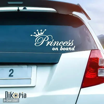 Dikoria Princess On Board Car Sticker, car Stickers for Car Exterior, Glass, Wall, Window | White Color Standard Size (12x12 Inch) | Design-Princess On Board Car Sticker White- D235