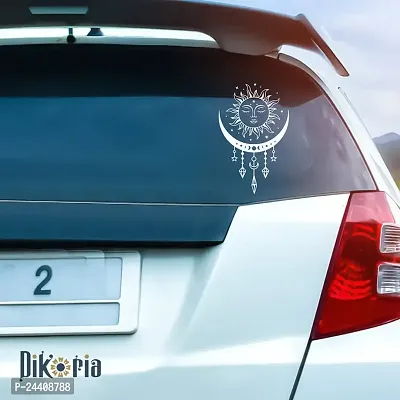 Dikoria Sun Car Sticker, car Stickers for Car Exterior, Glass, Wall, Window | White Color Standard Size (12x12 Inch) | Design-Sun Car Sticker White- D888-thumb0