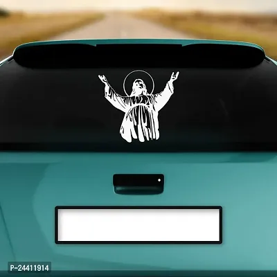 Dikoria Jesus Car Sticker, car Stickers for Car Exterior, Glass, Wall, Window | White Color Standard Size (12x12 Inch) | Design-Jesus Car Sticker White- D990-thumb2