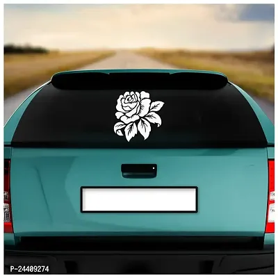 Dikoria Rose Flower Car Sticker, car Stickers for Car Exterior, Glass, Wall, Window | White Color Standard Size (12x12 Inch) | Design-Rose Flower Car Sticker White- D488-thumb2