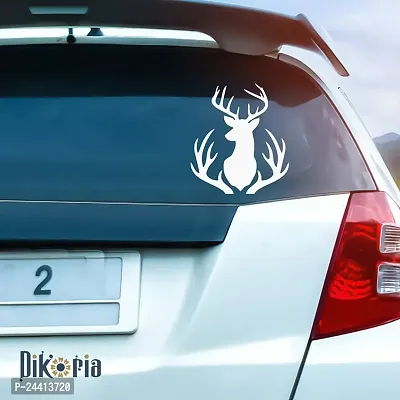 Dikoria Deer Car Sticker, car Stickers for Car Exterior, Glass, Wall, Window | White Color Standard Size (12x12 Inch) | Design-Deer Car Sticker White- D524