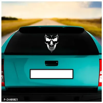 Dikoria Skull Car Sticker, car Stickers for Car Exterior, Glass, Wall, Window | White Color Standard Size (12x12 Inch) | Design-Skull Car Sticker White- D34-thumb2