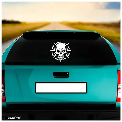 Dikoria Skull Car Sticker, car Stickers for Car Exterior, Glass, Wall, Window | White Color Standard Size (12x12 Inch) | Design-Skull Car Sticker White- D87-thumb2