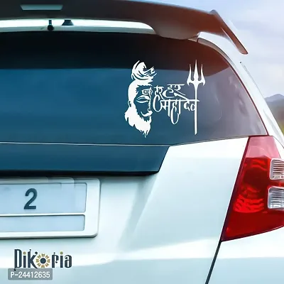 Dikoria Har Har Mahadev Car Sticker, car Stickers for Car Exterior, Glass, Wall, Window | White Color Standard Size (12x12 Inch) | Design-Har Har Mahadev Car Sticker White- D209