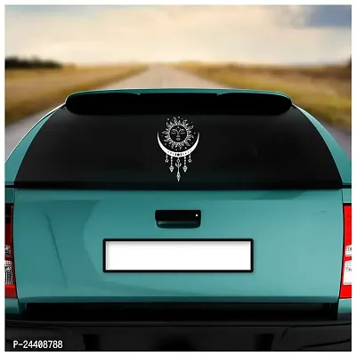 Dikoria Sun Car Sticker, car Stickers for Car Exterior, Glass, Wall, Window | White Color Standard Size (12x12 Inch) | Design-Sun Car Sticker White- D888-thumb2