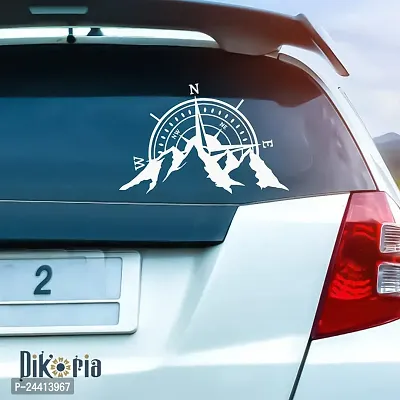 Dikoria Compass with Mountain Car Sticker, car Stickers for Car Exterior, Glass, Wall, Window | White Color Standard Size (12x12 Inch) | White- D284