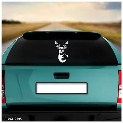 Dikoria Deer Car Sticker, car Stickers for Car Exterior, Glass, Wall, Window | White Color Standard Size (12x12 Inch) | Design-Deer Car Sticker White- D775-thumb2