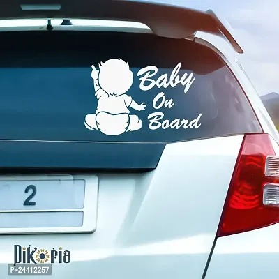 Dikoria Baby On Board Car Sticker, car Stickers for Car Exterior, Glass, Wall, Window | White Color Standard Size (12x12 Inch) | Design-Baby On Board Car Sticker White- D343