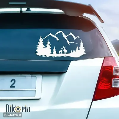 Dikoria Deer with Tree Car Sticker, car Stickers for Car Exterior, Glass, Wall, Window | White Color Standard Size (12x12 Inch) | Design-Deer with Tree Car Sticker White- D592-thumb0