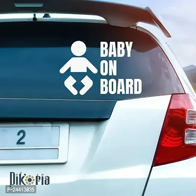 Dikoria Baby On Board Car Sticker, car Stickers for Car Exterior, Glass, Wall, Window | White Color Standard Size (12x12 Inch) | Design-Baby On Board Car Sticker White- D243-thumb0