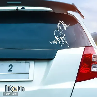 Dikoria Horse Car Sticker, car Stickers for Car Exterior, Glass, Wall, Window | White Color Standard Size (12x12 Inch) | Design-Horse Car Sticker White- D294