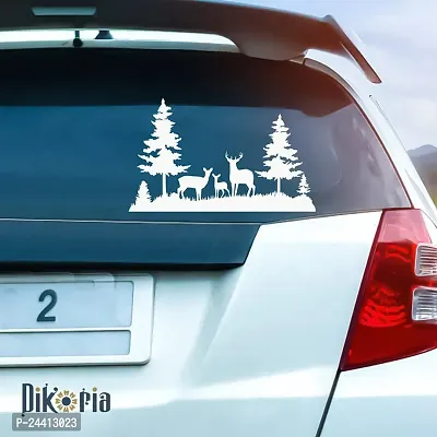 Dikoria Deer Family Car Sticker, car Stickers for Car Exterior, Glass, Wall, Window | White Color Standard Size (12x12 Inch) | Design-Deer Family Car Sticker White- D658