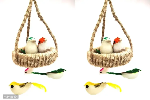 3A FEATURETAIL Artificial Mini Birds with Hanging Jute Nest for School Projects/Model Making or Decoration (2 Set of Nest with 5 Birds Each)