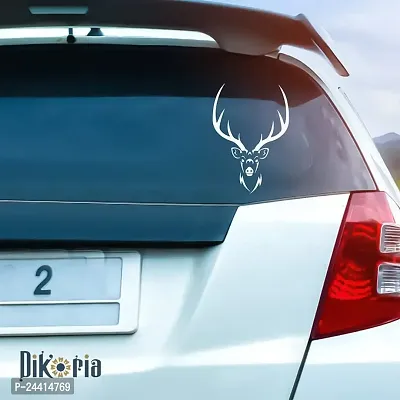 Dikoria Deer Car Sticker, car Stickers for Car Exterior, Glass, Wall, Window | White Color Standard Size (12x12 Inch) | Design-Deer Car Sticker White- D608