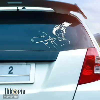 Dikoria Shyam with Flute Car Sticker, car Stickers for Car Exterior, Glass, Wall, Window | White Color Standard Size (12x12 Inch) | Design-Shyam with Flute Car Sticker White- D647-thumb0