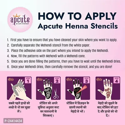 Apcute Henna Stencil for Full Hand Set of 13pc Combo | Temporary Tattoo Mehandi Stencil Stickers for Full Hand for Girls, Women | Easy to use in 4 Steps Design-13pc-174-175-214-215-thumb4