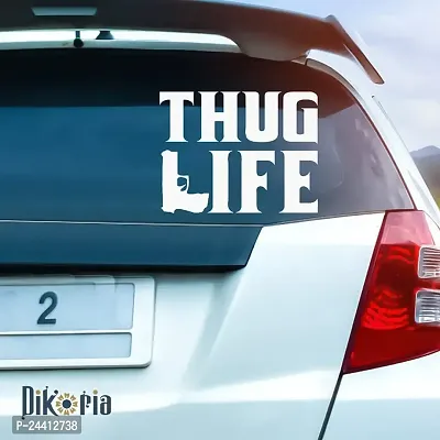 Dikoria Thug Life Car Sticker, car Stickers for Car Exterior, Glass, Wall, Window | White Color Standard Size (12x12 Inch) | Design-Thug Life Car Sticker White- D185