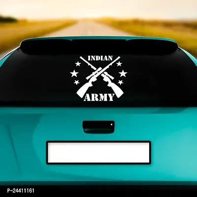 Dikoria India Army Car Sticker, car Stickers for Car Exterior, Glass, Wall, Window | White Color Standard Size (12x12 Inch) | Design-India Army Car Sticker White- D53-thumb2