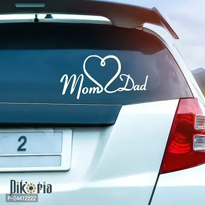 Dikoria Mom Dad Car Sticker, car Stickers for Car Exterior, Glass, Wall, Window | White Color Standard Size (12x12 Inch) | Design-Mom Dad Car Sticker White- D458-thumb0