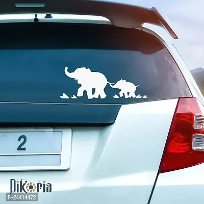 Dikoria Baby Elephant with Mother Car Sticker, car Stickers for Car Exterior, Glass, Wall, Window | White Color Standard Size (12x12 Inch) | White- D784