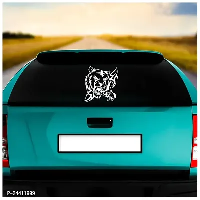 Dikoria Angry Tiger Car Sticker, car Stickers for Car Exterior, Glass, Wall, Window | White Color Standard Size (12x12 Inch) | Design-Angry Tiger Car Sticker White- D217-thumb2