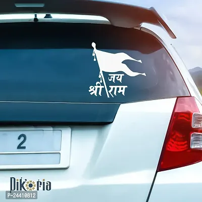 Dikoria Jai Shree Ram Car Sticker, car Stickers for Car Exterior, Glass, Wall, Window | White Color Standard Size (12x12 Inch) | Design-Jai Shree Ram Car Sticker White- D561