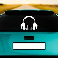 Dikoria Music with Headphone Car Sticker, car Stickers for Car Exterior, Glass, Wall, Window | White Color Standard Size (12x12 Inch) | Design-Music with Headphone Car Sticker White- D351-thumb1