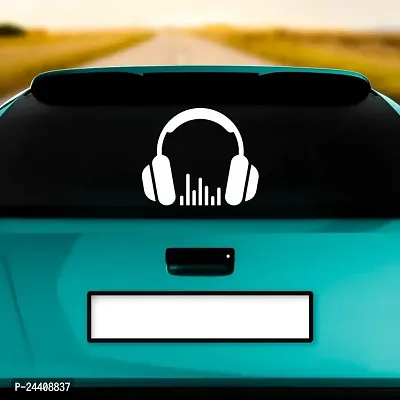 Dikoria Music with Headphone Car Sticker, car Stickers for Car Exterior, Glass, Wall, Window | White Color Standard Size (12x12 Inch) | Design-Music with Headphone Car Sticker White- D351-thumb2