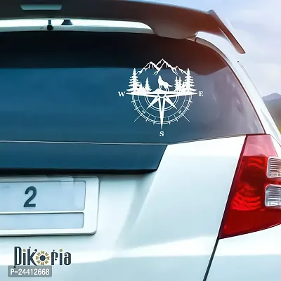 Dikoria Compass with Mountain Car Sticker, car Stickers for Car Exterior, Glass, Wall, Window | White Color Standard Size (12x12 Inch) | White- D268