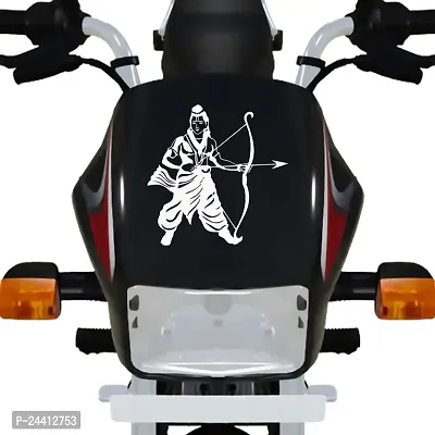 Dikoria Shree Ram Bike Sticker for Racer Bike, Sports Bike, Scooter, Scooty | White Color Standard Size (6x6 Inch) | Design-Shree Ram Bike Sticker White-662
